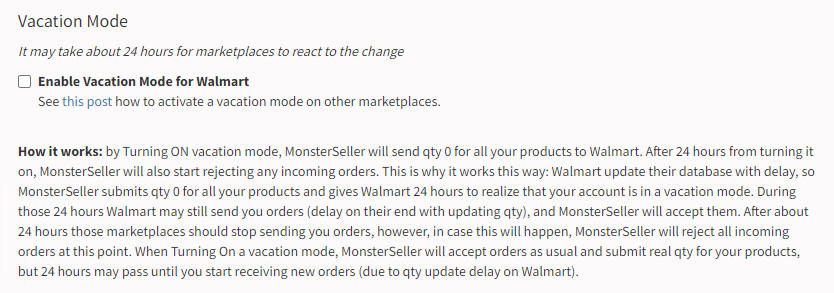 How to enable Walmart Vacation Mode on GeekSeller panel